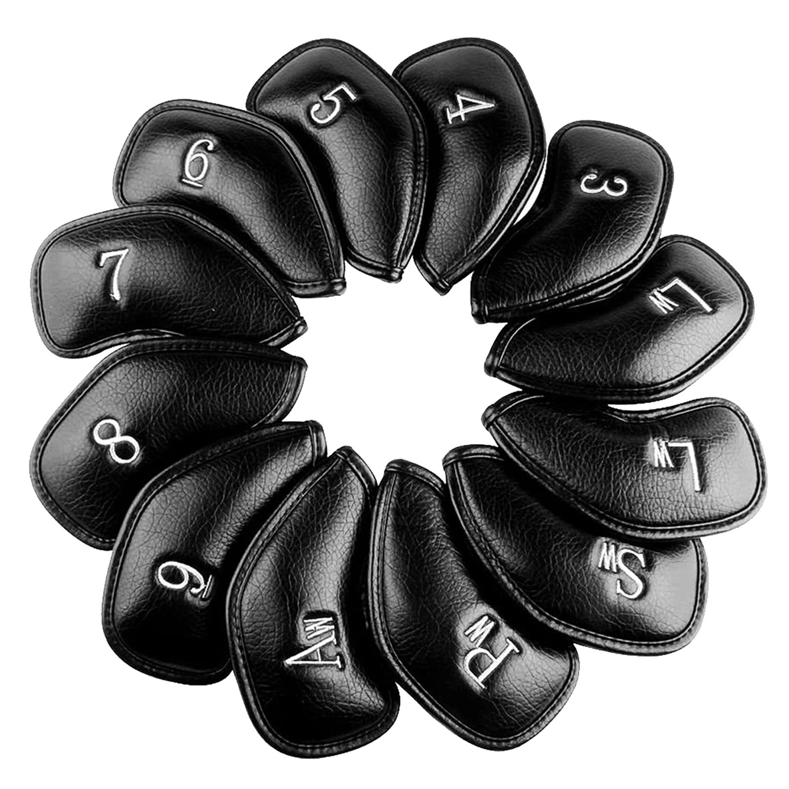 Golf Equipment Nearby - プレミアム合成皮革製スタイリッシュなアイアン＆ウェッジゴルフヘッドカバー、お得な12ピースセット、刺繍ラベル付き、ほとんどのクラブに適合