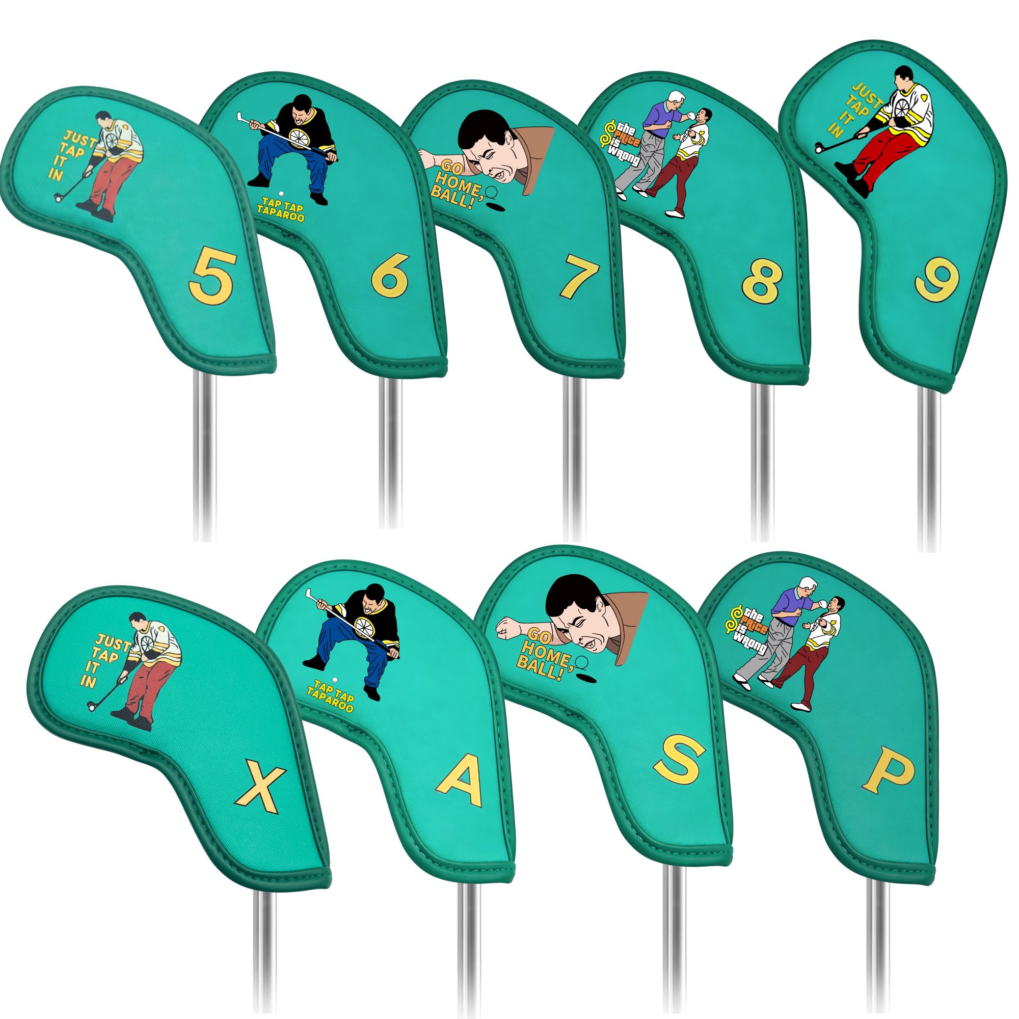 Golf Equipment Nearby - 面白いカートンデザインのゴルフアイアンカバー9個、ゴルフクラブヘッドカバー、アイアン用、全ブランド対応