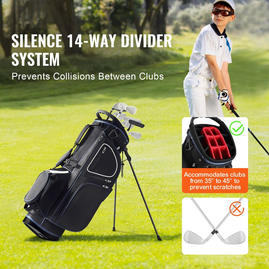 14ウェイオーガナイザーディバイダートップ付きゴルフカートバ - Golf Bag Stand Cart のレビューと価格